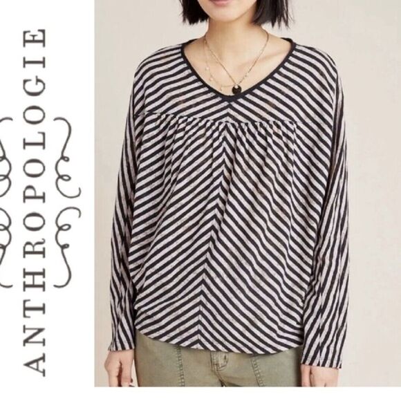 Anthropologie Pilar V-neck Black Lack Relaxed Fit casual top size medium - Picture 1 of 13